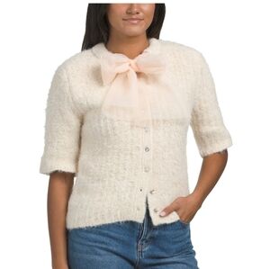 🤍🔹️GREIGE🔹️white Swan Bow Short Sleeve  Cardigan